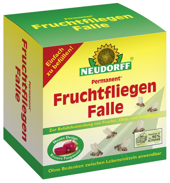 Neudorff Permanent FruchtfliegenFalle, 1360, 4005240050729, 1 Packung = 1 Falle und 2 Beutel Lockstoff à 30 ml