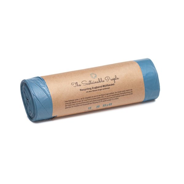 TSP Recycling Zugband-Müllbeutel, 35 Liter, 55 x 65 cm, 23 μm, 5073, 4260515080379, 1 Rolle = 15 Müllbeutel