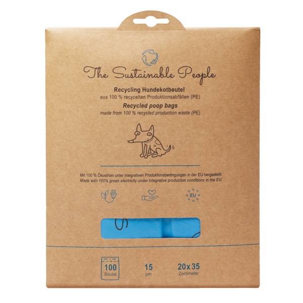 TSP Recycling Hundekotbeutel, blau, 20 x 35 cm, geblockte Beutel, 6092eu, 4260515081550, 1 Umschlag = 2 Blöcke à 50 Beutel = 100 Beutel