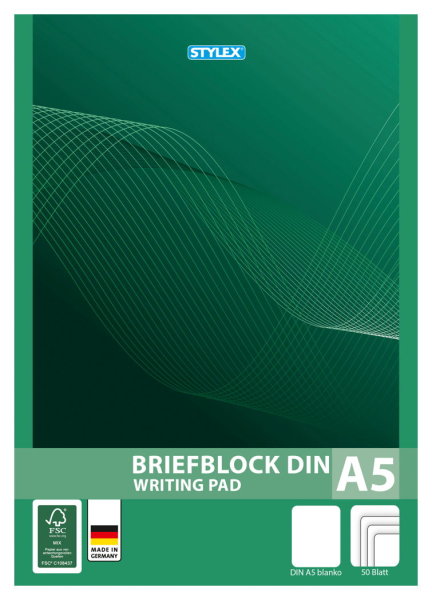 STYLEX® Briefblock 40027, DIN A5, blanko, 1 Block = 50 Blatt