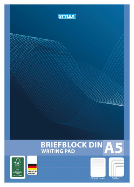STYLEX® Briefblock 40025, DIN A5, liniert, 1 Block = 50 Blatt