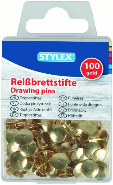 STYLEX® Reißbrettstifte Reißzwecken 24470, gold, 1 Packung = 100 Stück