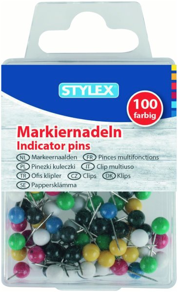 STYLEX® Markiernadeln 24475, farbig sortiert, 1 Schachtel = 100 Stück