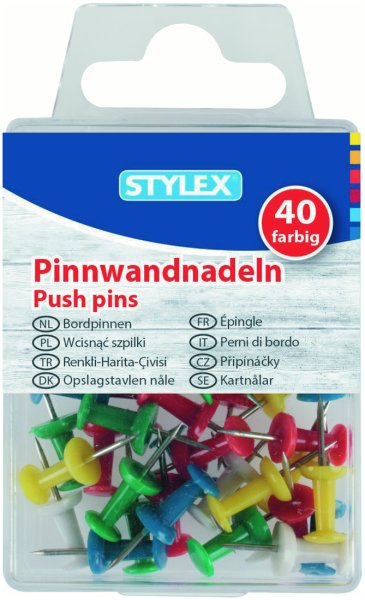 STYLEX® Pinnwandnadeln 24481, farbig sortiert, 1 Schachtel = 40 Stück