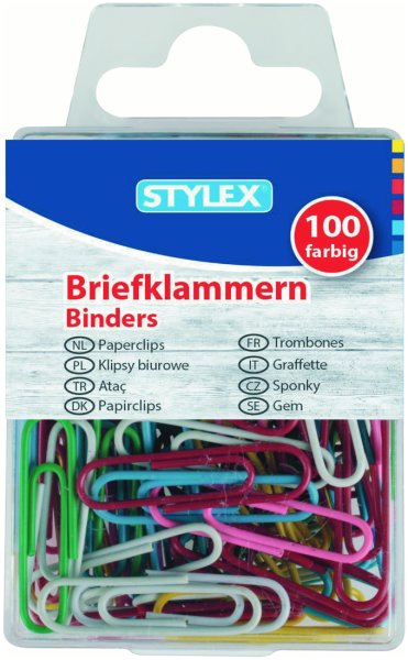STYLEX® Briefklammern 24455, Metall, farbig, 1 Packung = 100 Stück