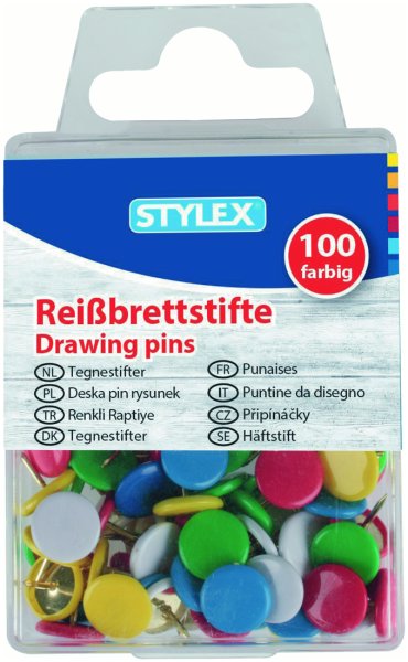 STYLEX® Reißbrettstifte Reißzwecken 24468, farbig, 1 Packung = 100 Stück