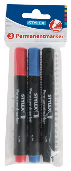 STYLEX® Permanentmarker, 3 Farben, 1 Packung = 3 Stück