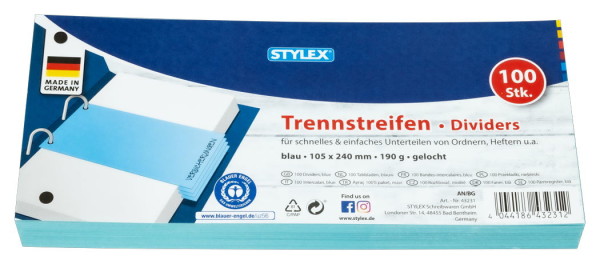 STYLEX® Trennstreifen, 190 g/m², 1 Packung = 100 Stück, blau
