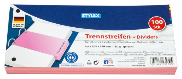 STYLEX® Trennstreifen, 190 g/m², 1 Packung = 100 Stück, rot