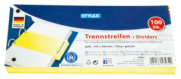 STYLEX® Trennstreifen, 190 g/m², 1 Packung = 100 Stück, gelb