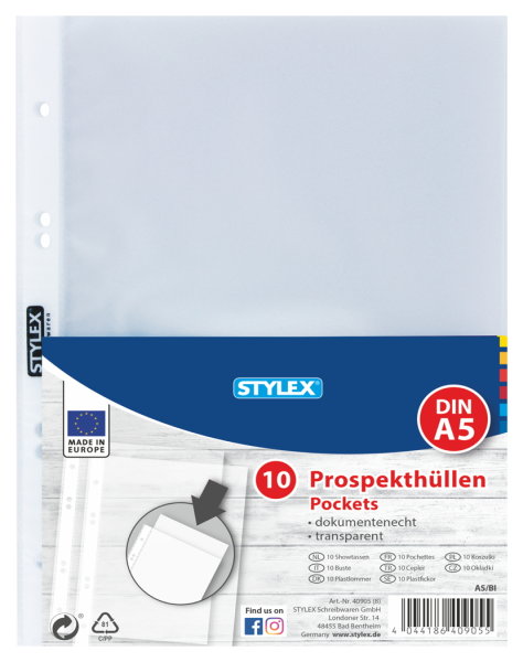 STYLEX® Prospekthüllen, A5, genarbt, 10 Stück