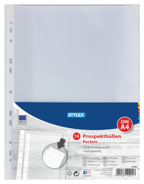 STYLEX® Prospekthüllen, A4, genarbt, 10 Stück
