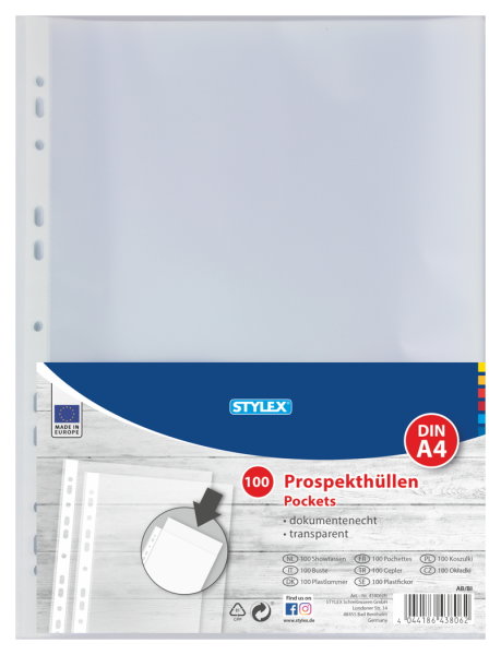 STYLEX® Prospekthüllen, A4, genarbt, 100 Stück