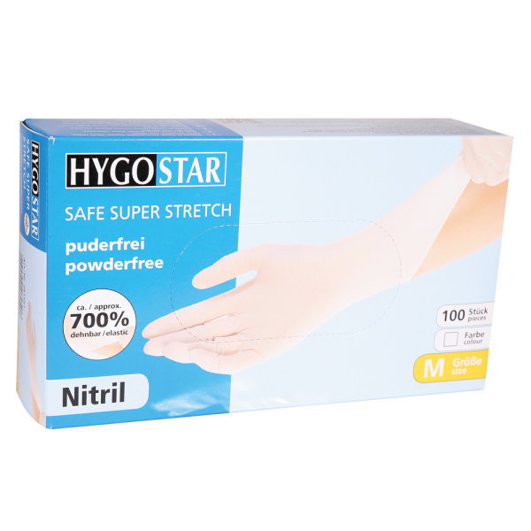 HYGOSTAR® Nitrilhandschuh Safe Super Stretch, puderfrei, weiß, 1 Packung = 100 Stück, Größe L (9)