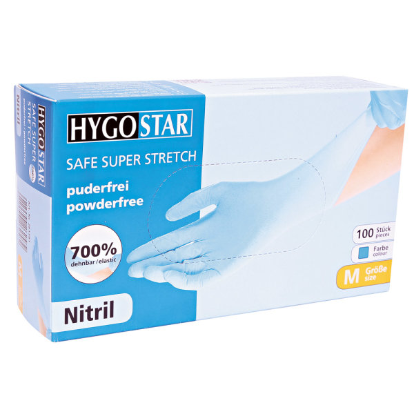 HYGOSTAR® Nitrilhandschuh Safe Super Stretch, puderfrei, blau, 1 Packung = 100 Stück, Größe M (8)
